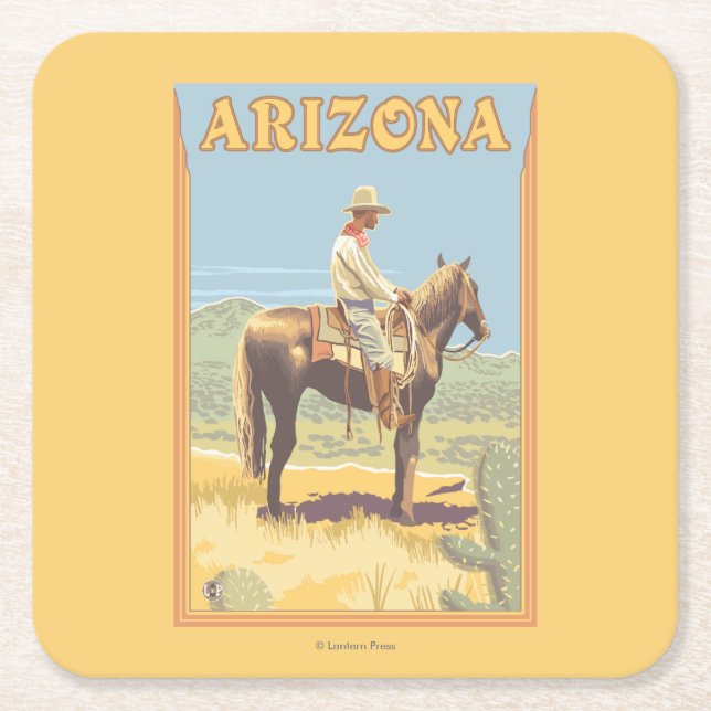 Cowboy (Side View)Arizona Square Paper Coaster (Front)