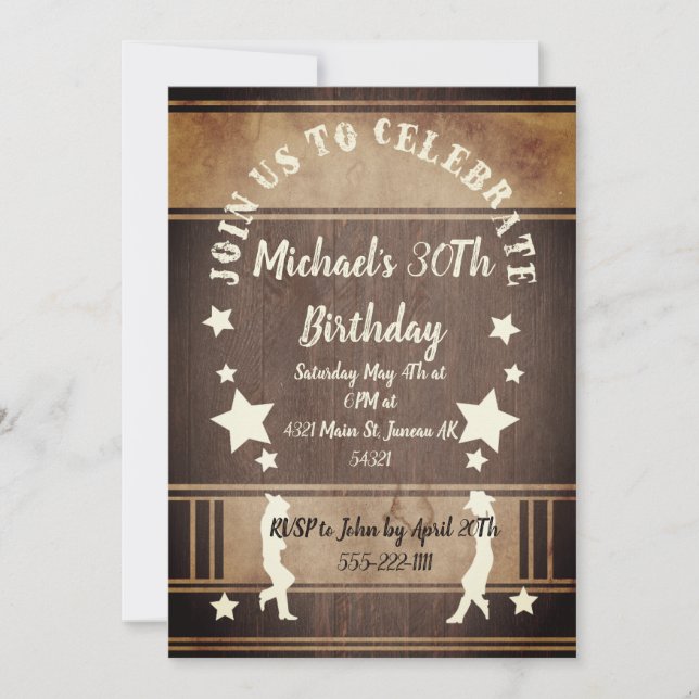 Cowboy silhouette birthday card invite  (Front)