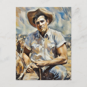 cowboy sitting on fence painting western art postcard