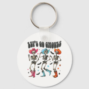 Cowboy Skeleton Halloween Lets Go Ghouls Spooky Se Key Ring