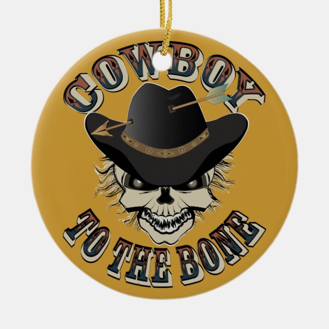 Cowboy Skull Ceramic Tree Decoration (Front)