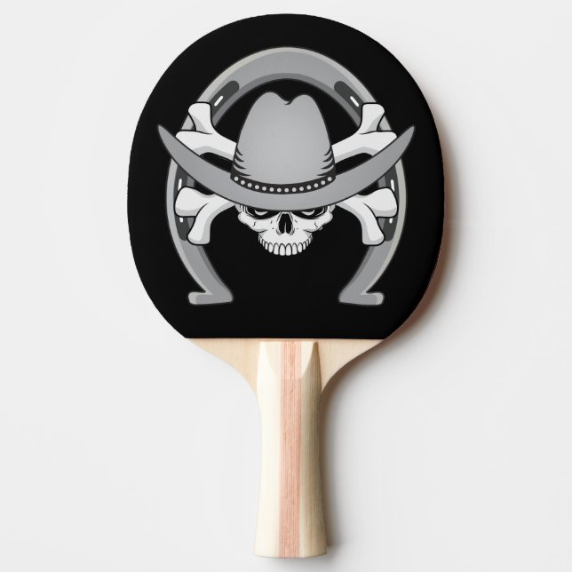 Cowboy Skull Horseshoe Ping Pong Paddle (Front)