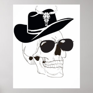 Cowboy Skull with Sunglasses & Hat – Western Gothi Poster