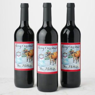 Cowboy Snowman Bottle Food and Beverage Label Set