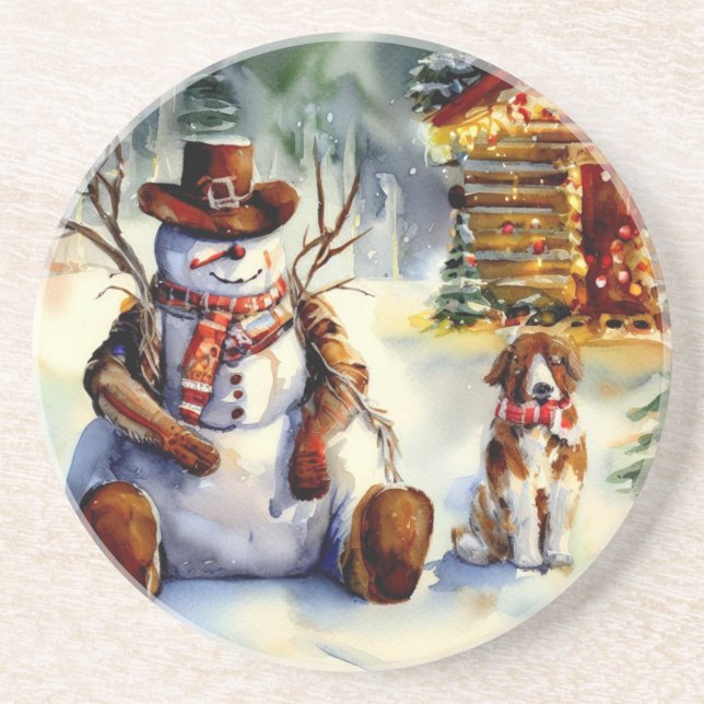 Cowboy Snowman Christmas Coaster (Front)