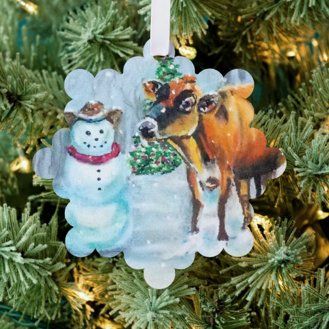 Cowboy Snowman Christmas Tree Decoration Card (Insitu (Tree))