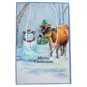 Cowboy Snowman & Cow Christmas Medium Gift Bag