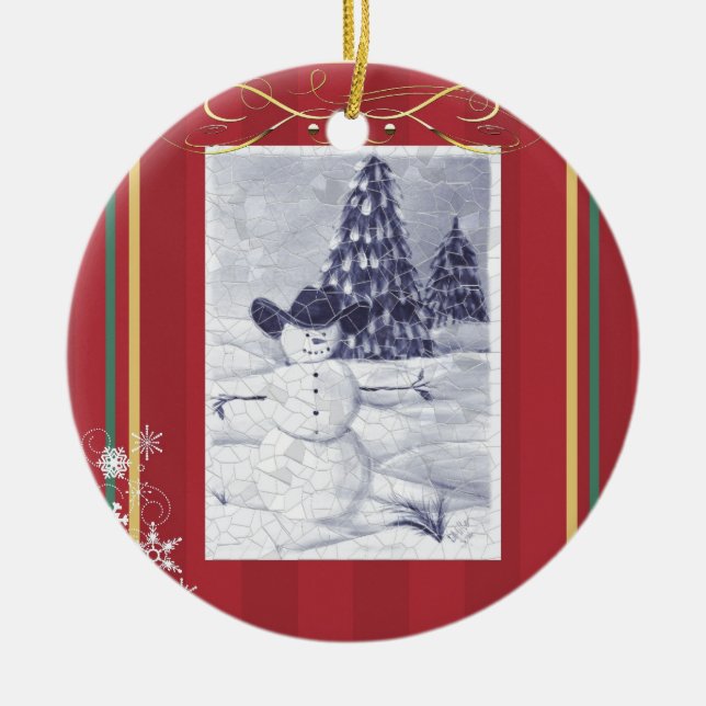 Cowboy Snowman Mosiac Ornament (Front)