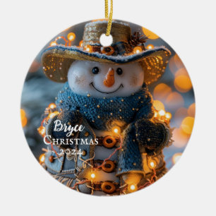 Cowboy Snowman Personalized Ornament