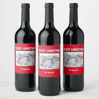 Cowboy Snowman Wine or Food and Beverage Label Set