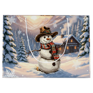 Cowboy Snowman Winter Wonderland Large Gift Bag