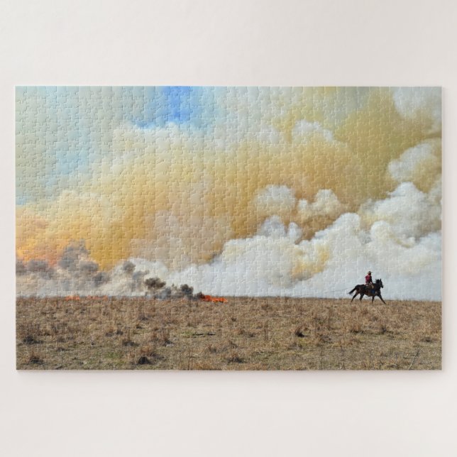 Cowboy Starting a Controlled Burn Jigsaw Puzzle (Horizontal)