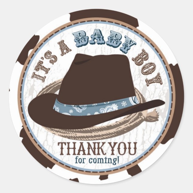 Cowboy Stetson Hat Western Baby Shower Classic Round Sticker (Front)