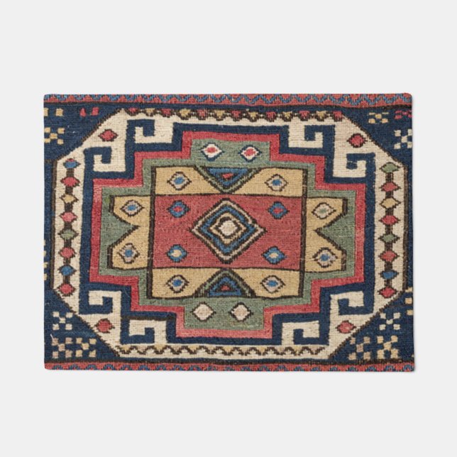 Cowboy Sumakh :: 19th Century Colorful Red White Doormat (Front)