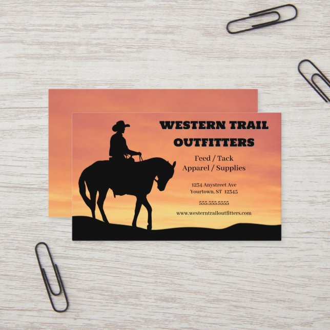 Cowboy Sunset  Horse Supplies Training Boarding Business Card (Front/Back In Situ)