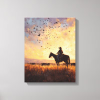 Cowboy Sunset Ride Silhouette Painting