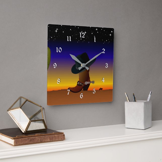 Cowboy Sunset Square Wall Clock (Office)
