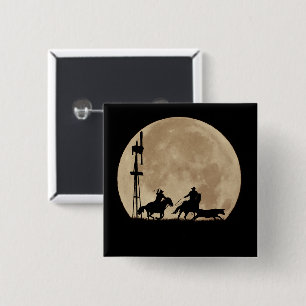 Cowboy Team Roping Rodeo With Windmill and Moon 15 Cm Square Badge