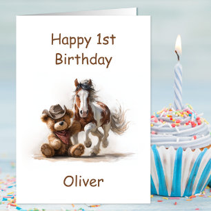 Cowboy Teddy Bear 1st Birthday Card