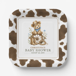 Cowboy Teddy Bear Baby Paper Plates Cow Print