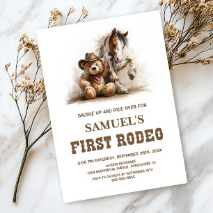 Cowboy Teddy Bear First Rodeo Birthday Party Invitation