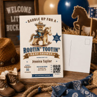 Cowboy Teddy Bear Western QR RSVP Baby Shower
