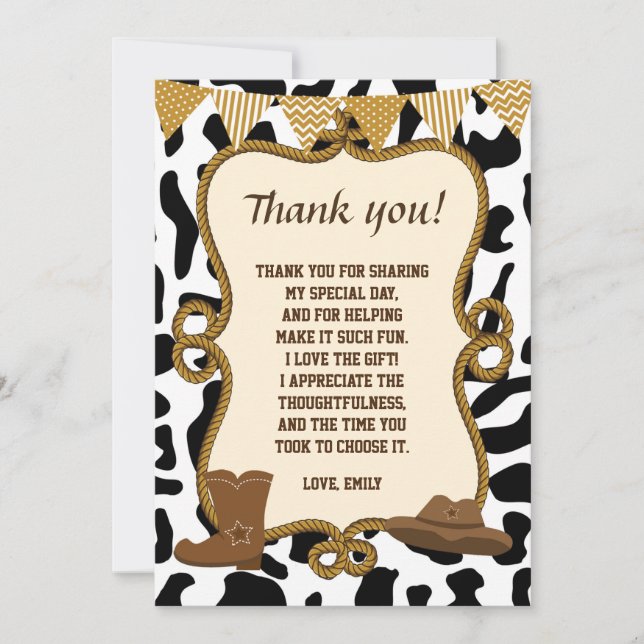 Cowboy Thank You Card Western (Front)