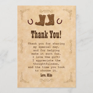 Cowboy Thank You Card Western Old Style Vintage