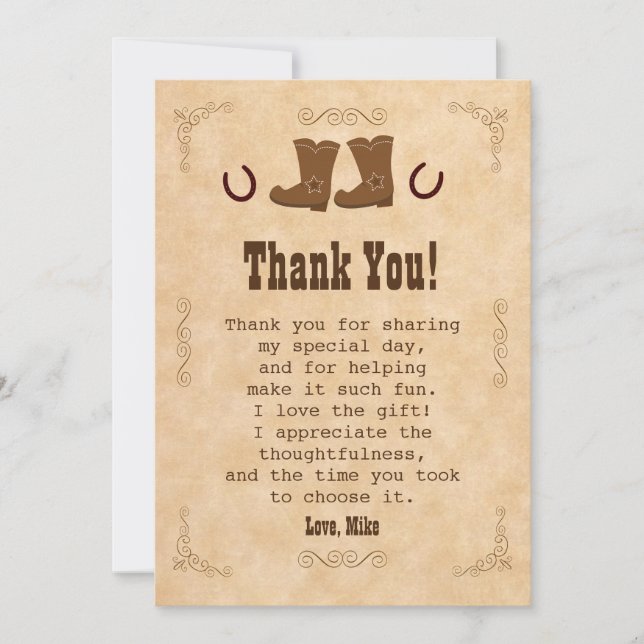 Cowboy Thank You Card Western Old Style Vintage (Front)