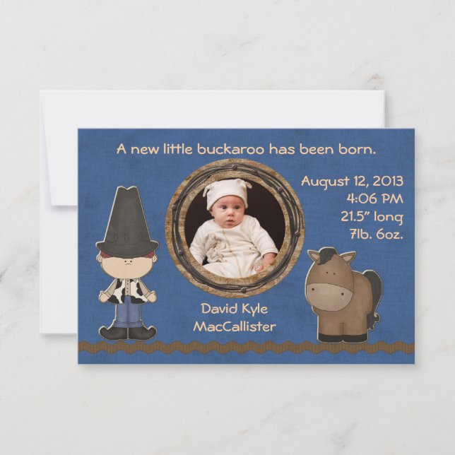 Cowboy Theme Baby Boy Birth Announcement (Front)