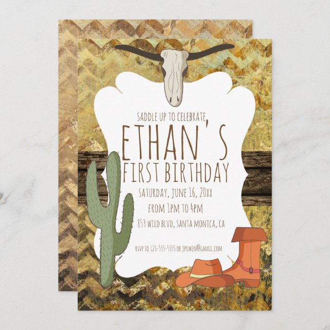 Cowboy Themed Birthday Invitation (Front/Back)