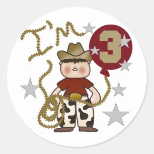 Cowboy Third Birthday T-shirts and Gifts Classic Round Sticker
