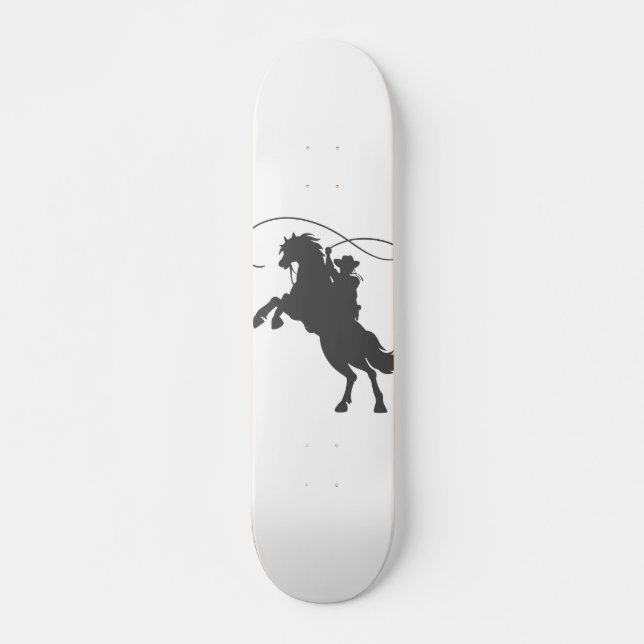 cowboy throwing lasso riding rearing up horse skateboard (Front)