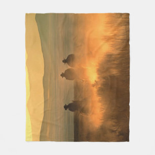 Cowboy Trio: Mountainous Background Gallop. Fleece Blanket