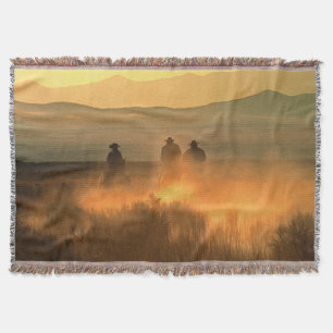 Cowboy Trio: Mountainous Background Gallop. Throw Blanket