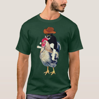 Cowboy tuxedo cat on a chicken funny cat lover T-Shirt