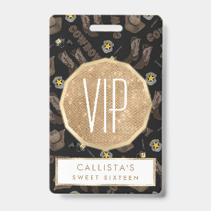 Cowboy Typography Artsy Cool Brown Watercolor ID Badge