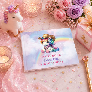 Cowboy Unicorn Pink Purple Girl Birthday Guest  Book