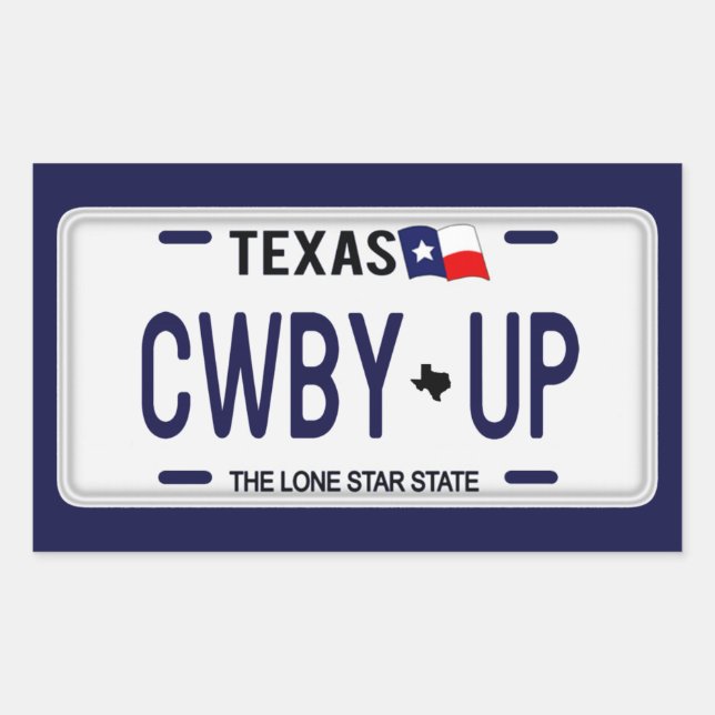 Cowboy Up!  CWBY UP Texas License Plate Rectangular Sticker (Front)