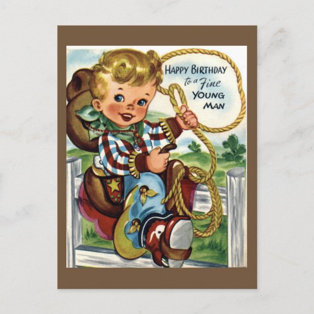 Cowboy Vintage Birthday Postcard (Front)