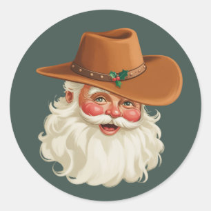 Cowboy Vintage Santa Funny Retro Western Classic Round Sticker