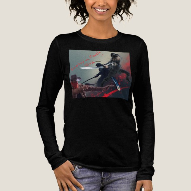 Cowboy vs. Female Ninja Tri-Blend Shirt (Front)