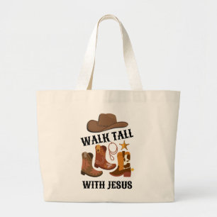 Cowboy WALK TALL WITH JESUS Christian  Large Tote Bag