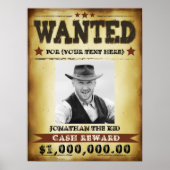  Cowboy Wanted Poster, Add Your Photo Text Poster (Front)