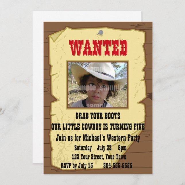Cowboy Wanted Poster Birthday Party Invitation (Front/Back)