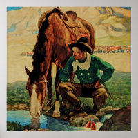Cowboy Watering His Horse by NC Wyeth