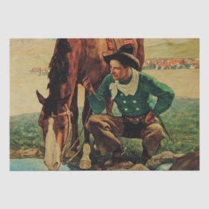 Cowboy Watering His Horse by NC Wyeth Tissue Paper