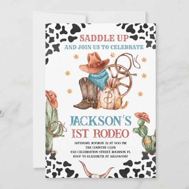 Cowboy Western 1st Rodeo Birthday Party Invitation (Front)