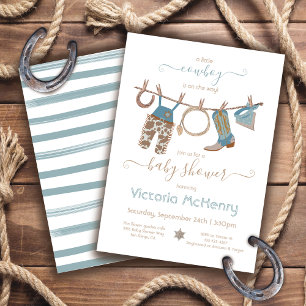 Cowboy Western Baby Boy Clothesline Baby Shower Invitation