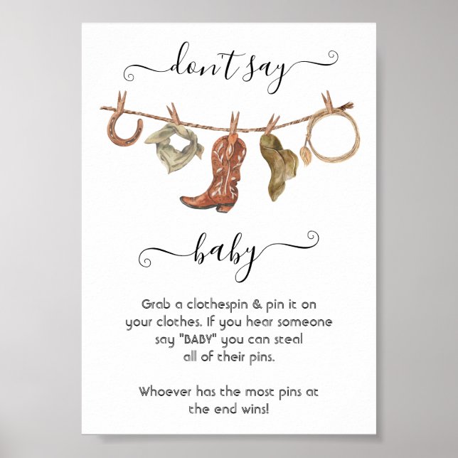 Cowboy Western Baby Boy Clothesline Don't Say Baby Poster (Front)